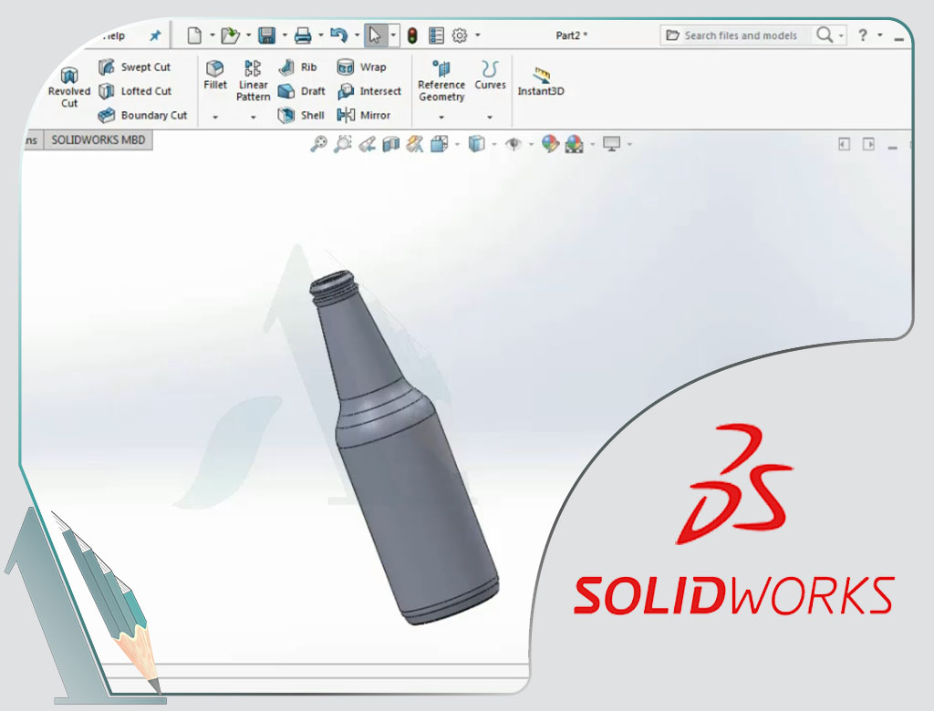Solidworks-طراحی-bottle-revolved boss/base-fillet-سالیدورک